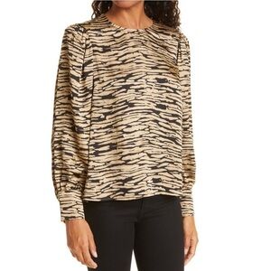 Rails Rozz Animal print black gold Satin blouse L NWT